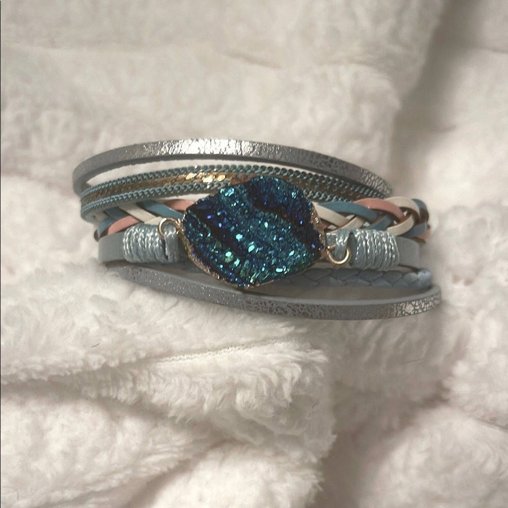 Iridescent Blue Stone Layered Bracelet